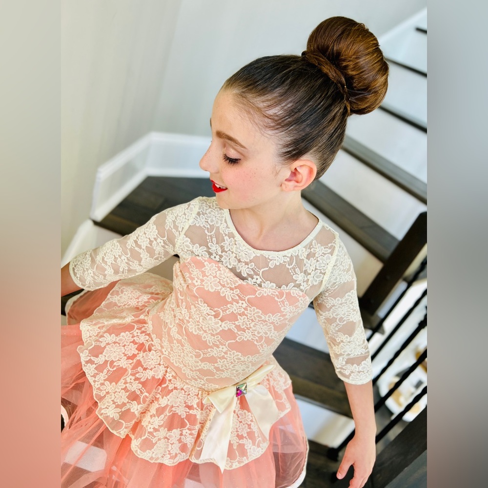 Peach and ivory lace dance costume